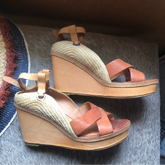 Schuler & Sons leather strappy espadrille sling back platform sandal 9.5 - Picture 1 of 12